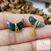 Natural Moss Agate Stud Earrings, Moon Shape Crystal Earrings, Healing Crystal Studs, Women Earrings, Gemstone Earrings, Green Gemstone Stud